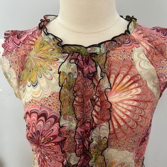 Floral Ruffle Sleeveless Top - Multicolor silk cotton blend - Picture 3 of 8